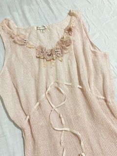 COQUETTE|Y2K|VINTAGE| Pink & Mary knitted beaded top