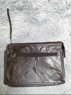Dark Brown Zipper Leather Clutch Bag