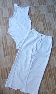 Denim skirt all white set
