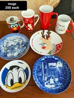 Disney mugs and christmas plates