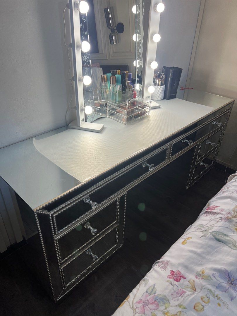 Dressing Table (Category: Other Home Furniture) located in Singapore. Submitted by CareBearXO (Listing ID 1301911573, Image 1). Description: This could be use for your side table or even dressing set, my husband got it for me custom made from Jarkarta but it is taken a lot of space and I would prefer to have a small one as my house couldn’t accommodate this beautiful dressing table, bought it for $2,600 from Dainty Living .