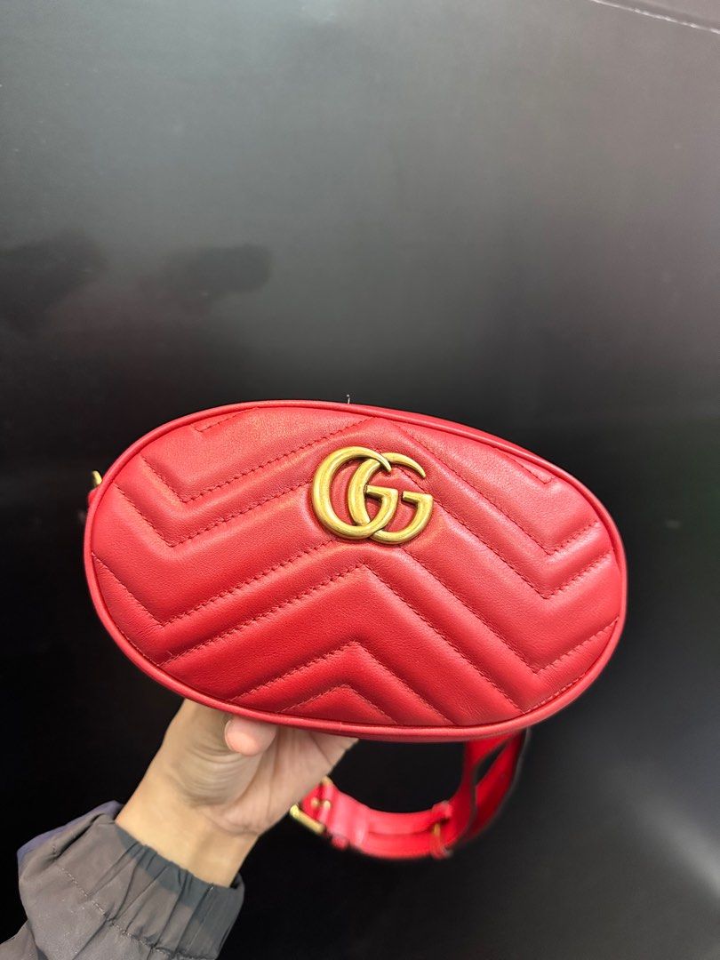 GUCCI GG Marmont Red Quilted Leather Waist Belt Bag