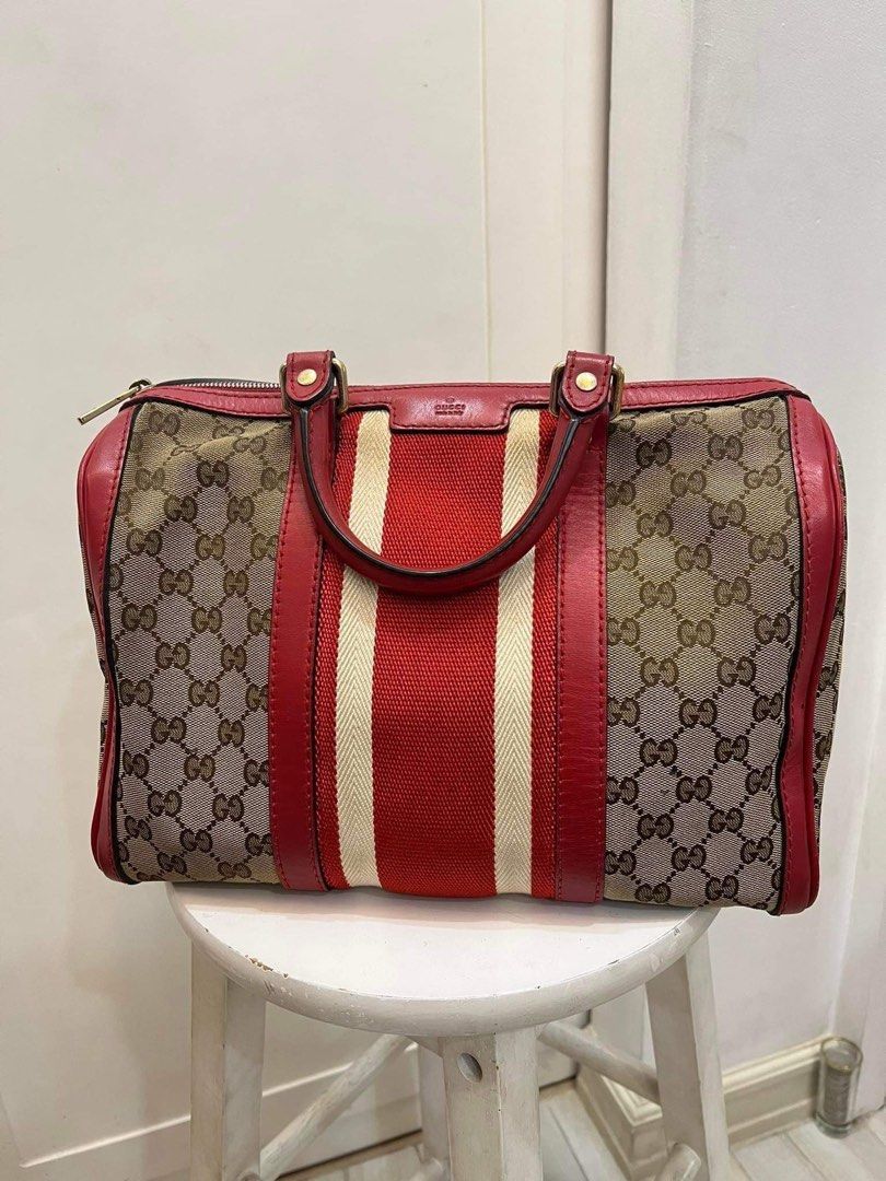 Gucci Vintage Web Medium Boston Bag w Strap Luxury Bags Wallets on Carousell