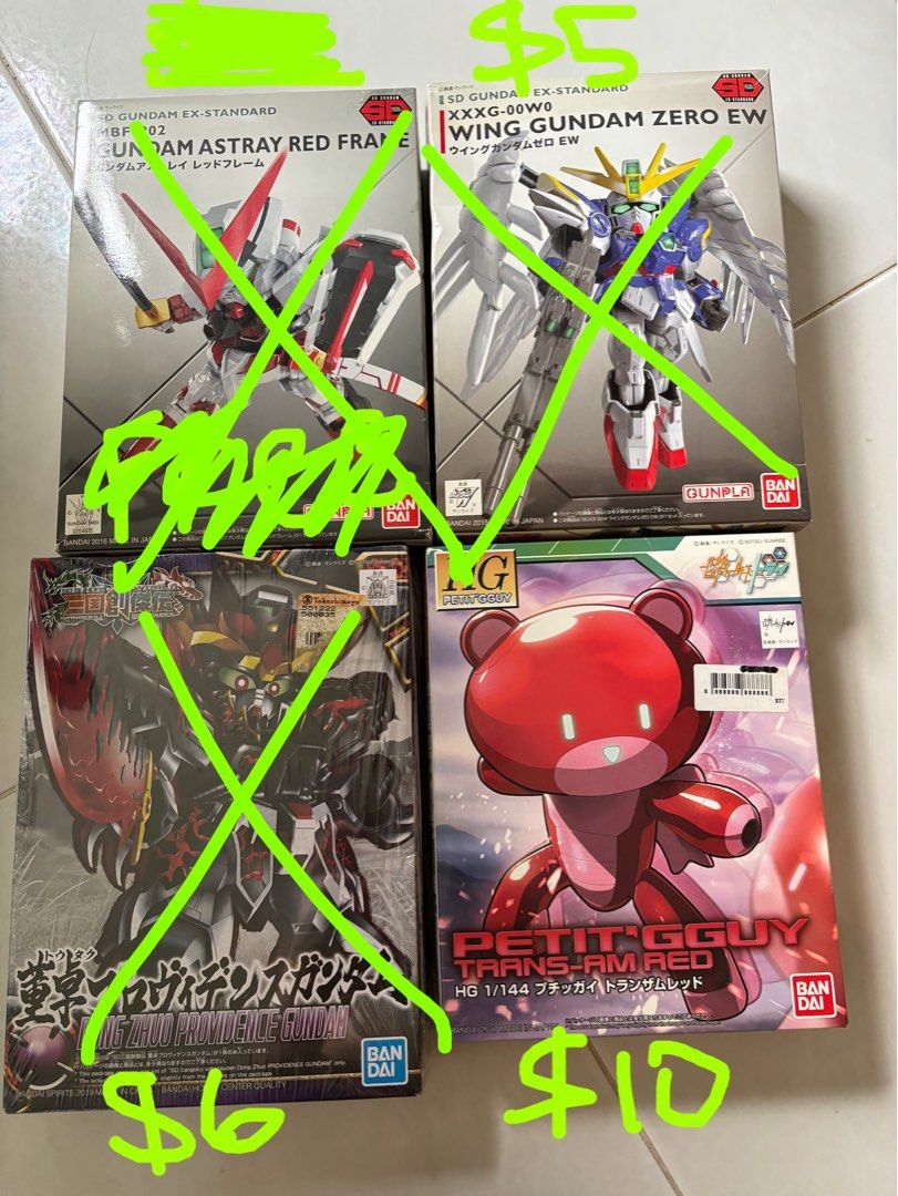 Gundam petitgguy petitguy petit’gguy SD SD-EX astray red frame wing gundam zero ew dong zhuo providence gundam trans-am red bear (Category: Gundam Model Kits) located in Singapore. Submitted by baaballoon (Listing ID 1301826571, Image 1). Description: Please read the description before enquiring: Petitgguy trans-am red - $10 (all runners still sealed) Meet ups are only at my void deck at woodlands st 82. Qxpress tracked delivery top up $4.30. Low