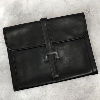 HERMES Jije GM Box Calf Leather Clutch Bag Black A4