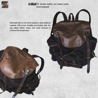 Initial HK Sample Leather and Tweed Jumbo Travel Backpack