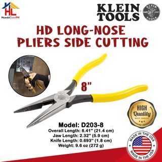 Klein Tools HD Long-Nose Pliers Side Cutting 8 inches
