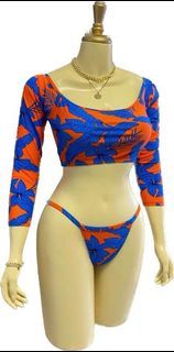 Leaf Print Crop Rashguard Swimsuit