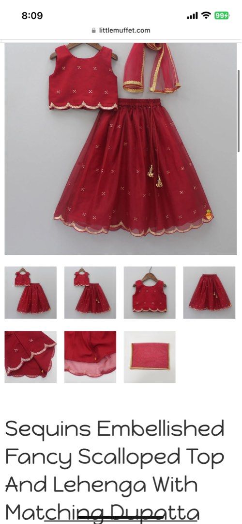 Little Muffet Sequins Embellished Fancy Scalloped Top And Lehenga With Matching Dupatta Babies Kids Babies Kids Fashion on Carousell