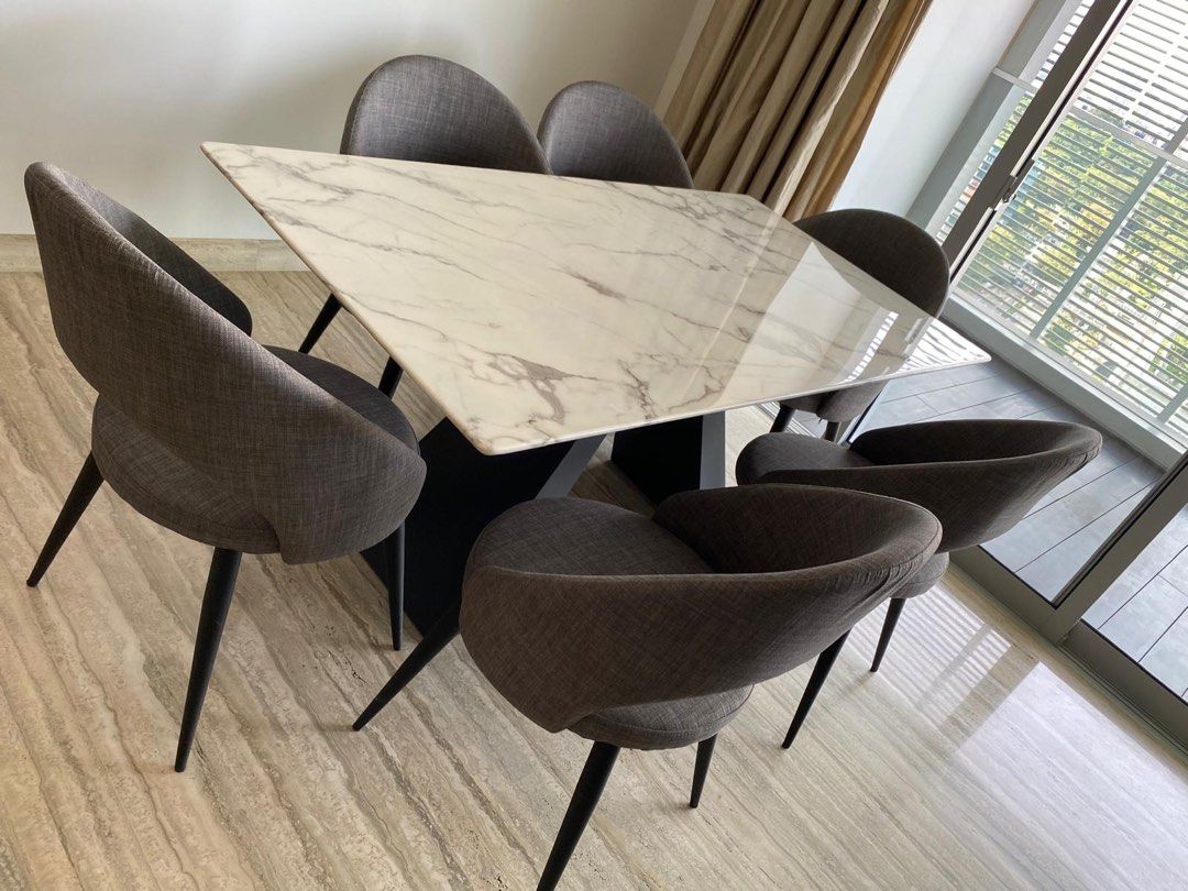 Marble dining table (Category: Tables & Sets) located in Singapore. Submitted by jmlee88 (Listing ID 1300906457, Image 1). Description: 1.5m x 1 m dining table Marble top is heavy Can be dismantled for easy transport Chairs are not included, only table Self collection at Thomson.