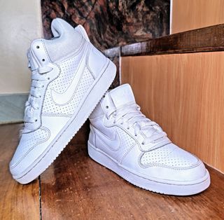 Nike Court Borough Mid Leather Trainers Triple White size 23.5