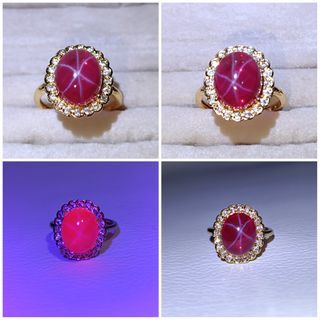 Pink Star Ruby Ring 6 Ray Sharp 24k Gold Plated High Quality Zircon Stone Crystal Adjustable Ring