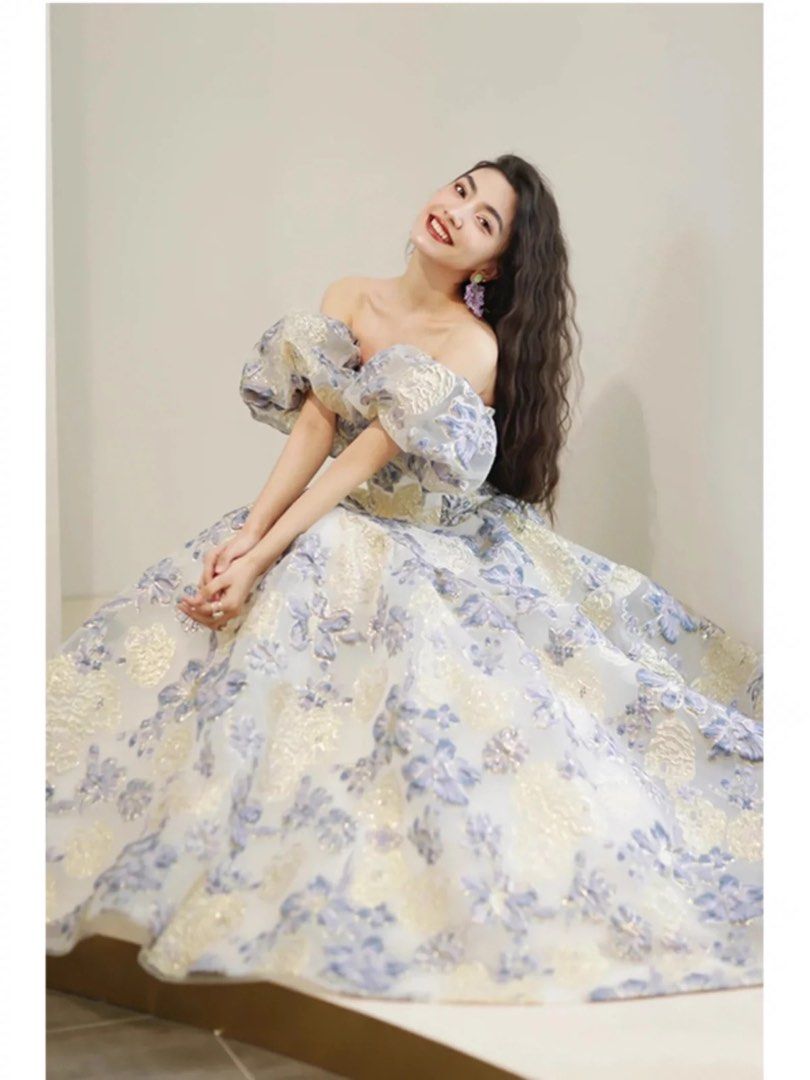 PO floral off shoulder gown beautiful princess dress prom gala