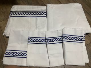 QUEEN SIZE Bed Linens set of 6 elegant white/blue rope design