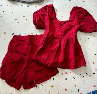 Red Linen Top & Shorts Set