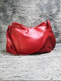 Red Snap Closure Hobo Leather Bag