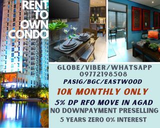 RFO 1BR Cheapest MOVEIN 170k DP PASIG Ready Condo for Sale RENT TO OWN KASARA LIFETIME PETFRIENDLY BGC ORTIGAS EASTWOOD ARCOVIA SM MEGAMALL