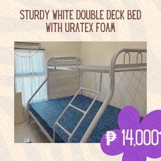 RUSH: Sturdy white double deck bed frame + Uratex foam included