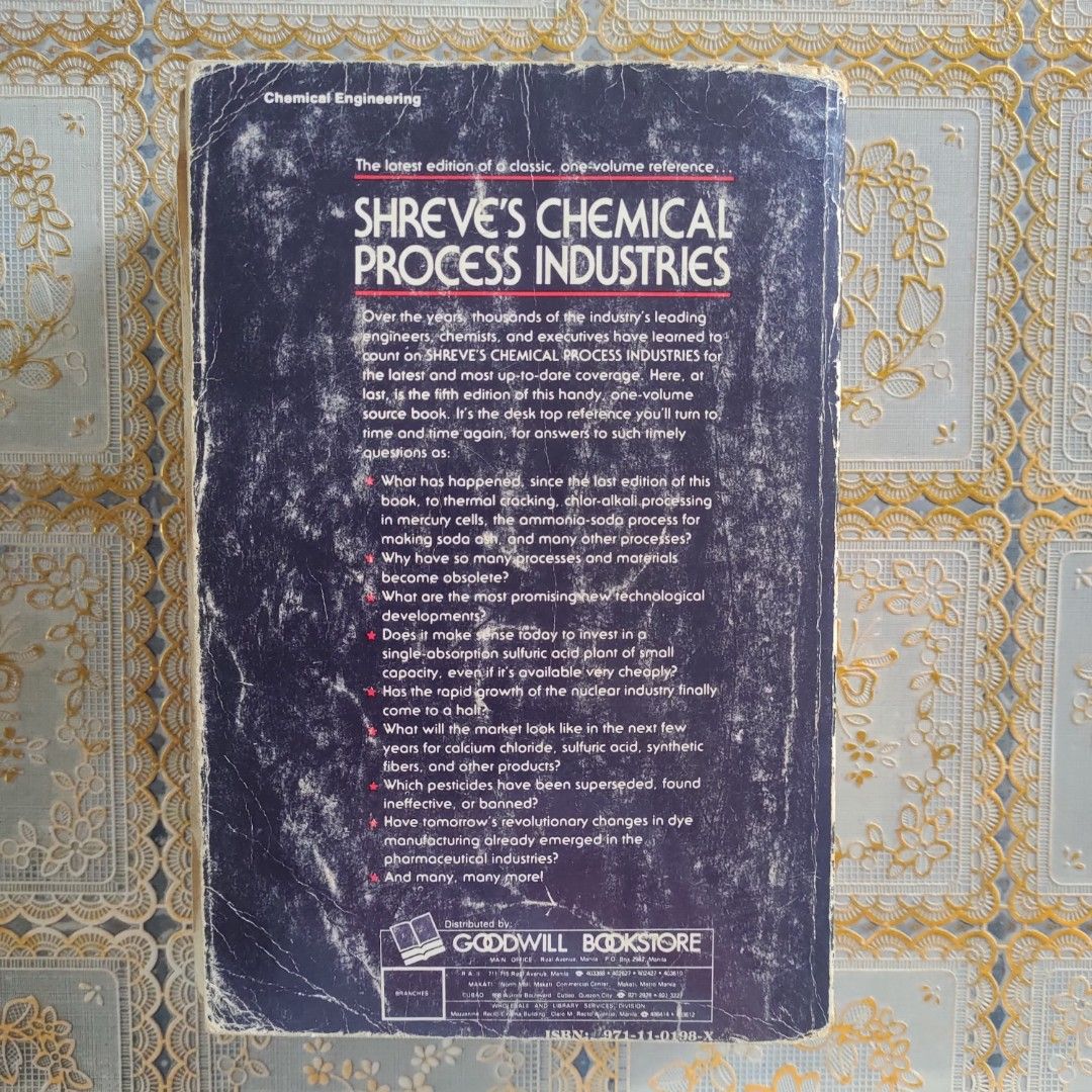 Shreve's Chemical Process Industries 5th Ed. (Category: Textbooks) located in Bacolod City. Submitted by tipsy2120 (Listing ID 1301963186, Image 3). Description: Chemical Engineering Book..