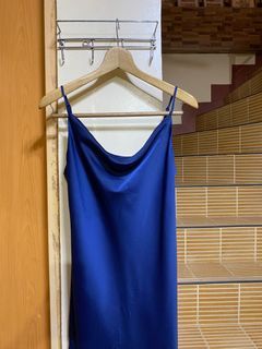 Silk Cowl Neck Blue Strap Mini Dress