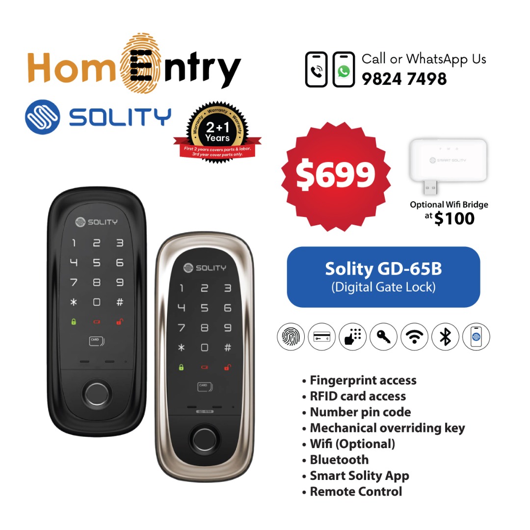 Solity Smart Digital Gate Lock (GD-65B), Furniture & Home Living ...