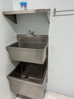 Stainless Steel Double Sink and Top Rack