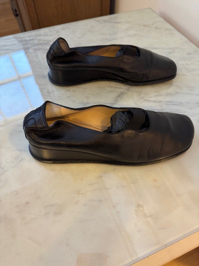 Taryn Rose Italian made Black Leather Mary Jane style wedges