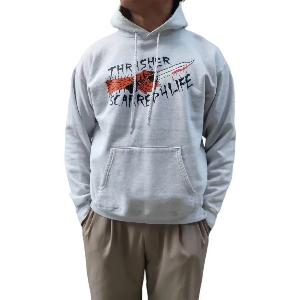 TRASHER x NECKFACE GRAPHIC HOODIE (Category: Coats, Jackets and Outerwear) located in Baguio. Submitted by been.aged_ph (Listing ID 1301893639, Image 2). Description: 🔥RARE 𝚂𝚒𝚣𝚎: M on tag 𝙳𝚒𝚖𝚎𝚗𝚜𝚒𝚘𝚗𝚜: 22.5 x 25 𝙲𝚘𝚗𝚍𝚒𝚝𝚒𝚘𝚗:9/10 𝙸𝚜𝚜𝚞𝚎: scratches;small hole near the ribbing & small yellow stains (see last photo for reference).
