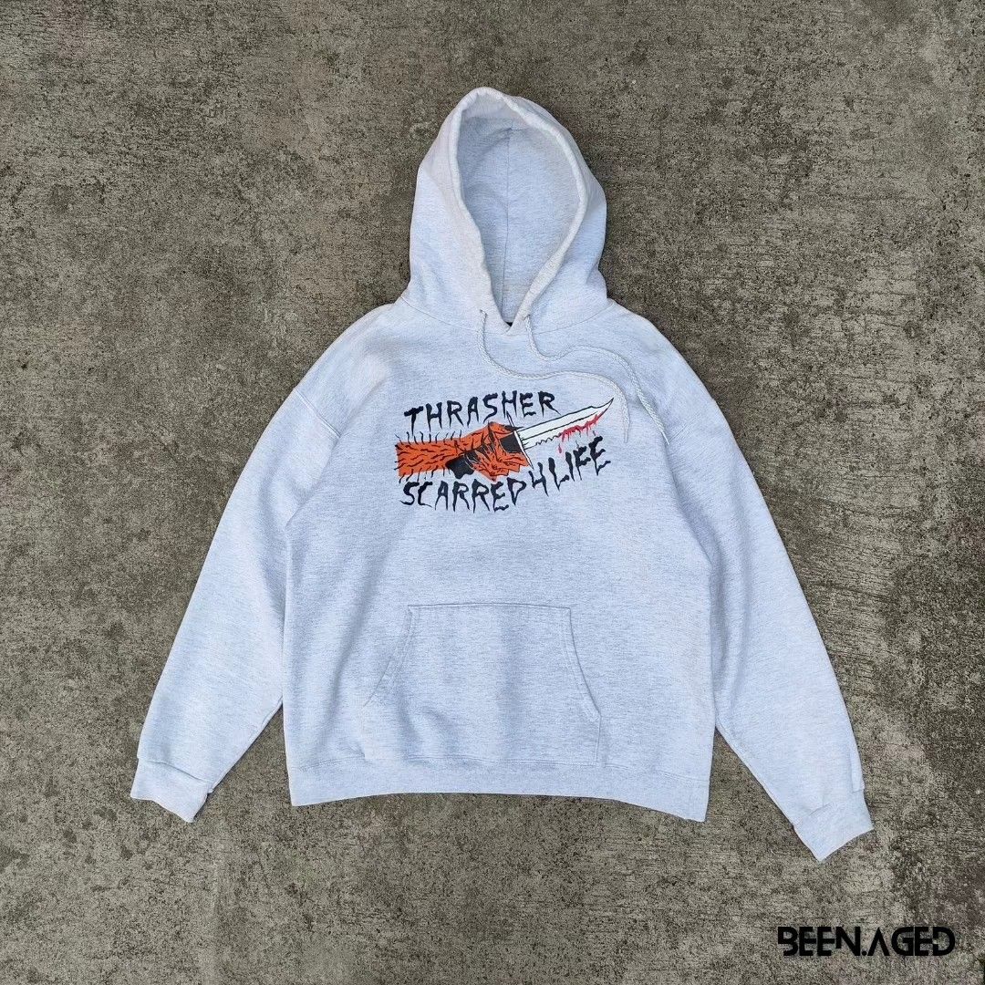 TRASHER x NECKFACE GRAPHIC HOODIE (Category: Coats, Jackets and Outerwear) located in Baguio. Submitted by been.aged_ph (Listing ID 1301893639, Image 1). Description: 🔥RARE 𝚂𝚒𝚣𝚎: M on tag 𝙳𝚒𝚖𝚎𝚗𝚜𝚒𝚘𝚗𝚜: 22.5 x 25 𝙲𝚘𝚗𝚍𝚒𝚝𝚒𝚘𝚗:9/10 𝙸𝚜𝚜𝚞𝚎: scratches;small hole near the ribbing & small yellow stains (see last photo for reference).