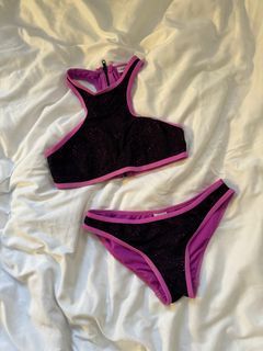 Two piece halter swim suit (black and pink) (small)