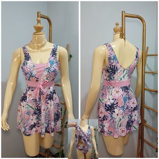 Two Piece Swimwear Padded Swimdress & Bikini  Swimsuit Pink  Dress Style (Medium)