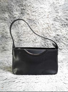 Ungaro Black Zipper Leather Baguette Bag