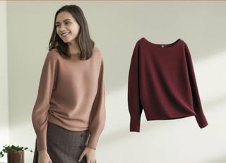 Uniqlo 3D knit Boatneck Sweater Wine red