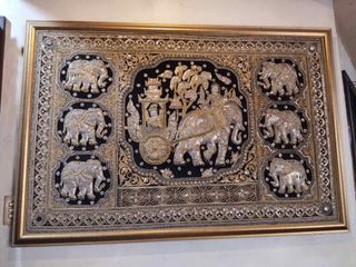 Vintage Burma Tapestry Elephants Framed