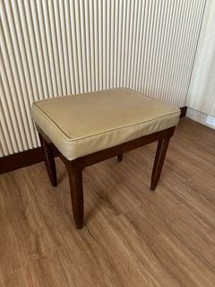 Vintage Mid-Century Stool/ Ottoman with Tan Leather and Brown Legs