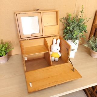 Vintage wooden makeup box desk organizer