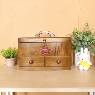 Vintage wooden sewing box first aid kit box desk organizer