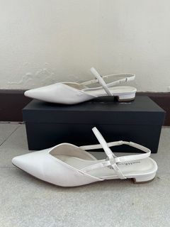 White Pointed Slingback Flats