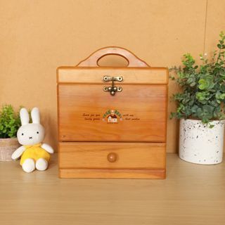 Vintage wooden make up box jewelry box first aid kit box desk organizer