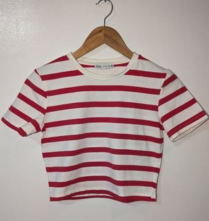 Zara Red Striped Crop Top