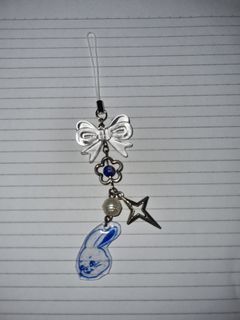 𐙚 cute bow & nj blue bunny inspired phone charm
