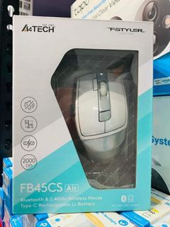 ✅✅A4Tech FB45CS Air Fstyler Bluetooth & 2.4Ghz Wireless Mouse Rechargeable Silver White
