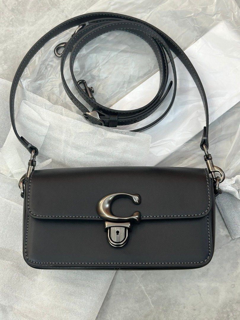 Auth Coach Studio Matte Shoulder Crossbody Bag Black