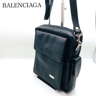 Balenciaga Shoulder Bag Leather Metal Logo Rare Black