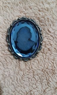 Blue glass cameo pendant brooch vintage