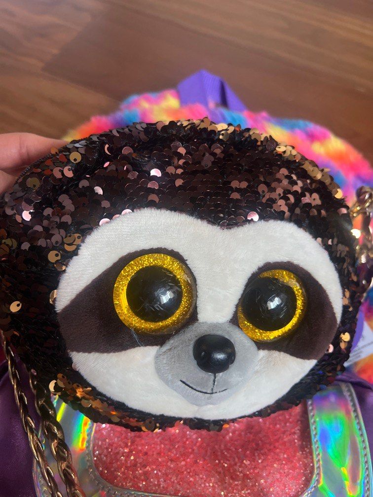 BN Smiggle Sloth fluffy backpack TY sloth sequin pouch