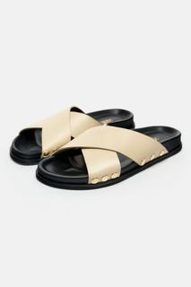 BNWT ZARA Flat Leather Slider Sandals