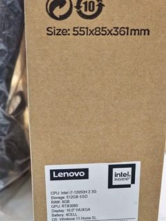 Brandnew sealed box with Laptop Lenovo Ideapad Gaming 3i 16IAH7 82SA Core i7 12th Gen 16GB RAM 512GB SSD WUXGA 165Hz RTX 3060 6GB VRam G-Sync RGB Keyboard Gaming BackPack Lenovo Mouse M100