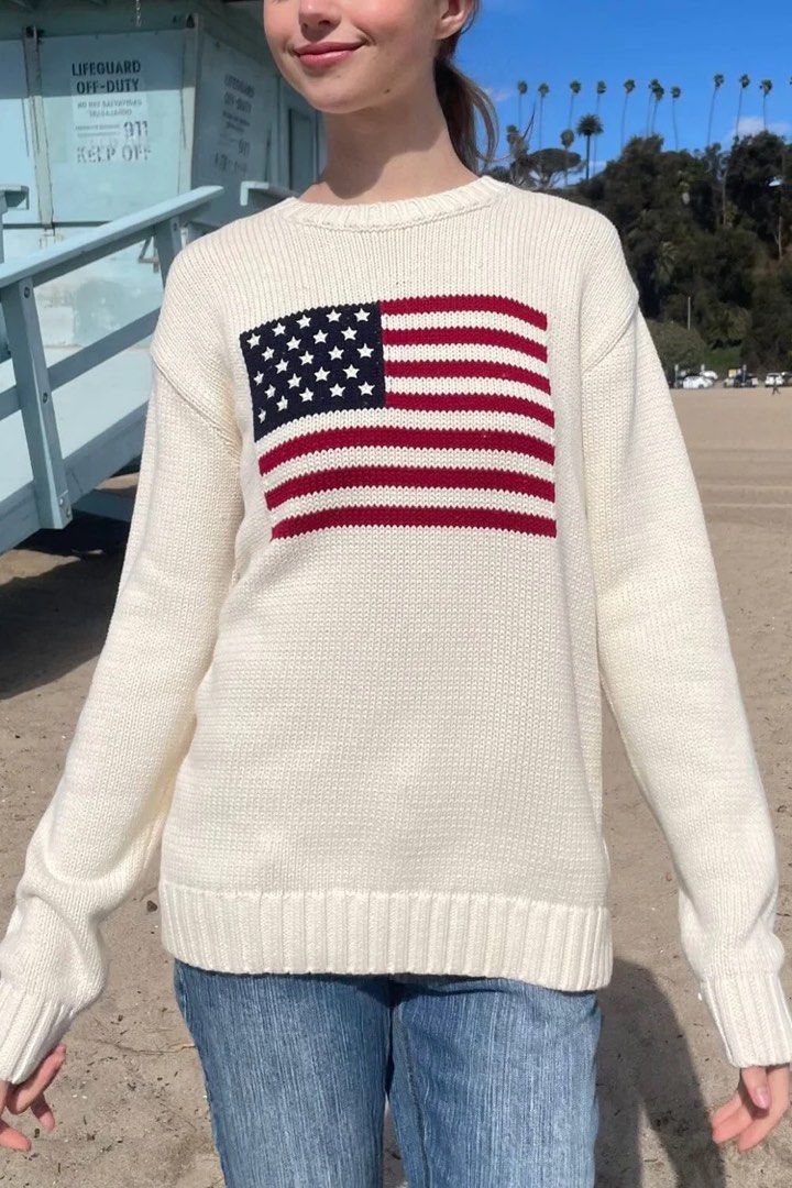 brandy melville nico american flag sweater authentic john galt graphic cream white knitted pullover erica christy