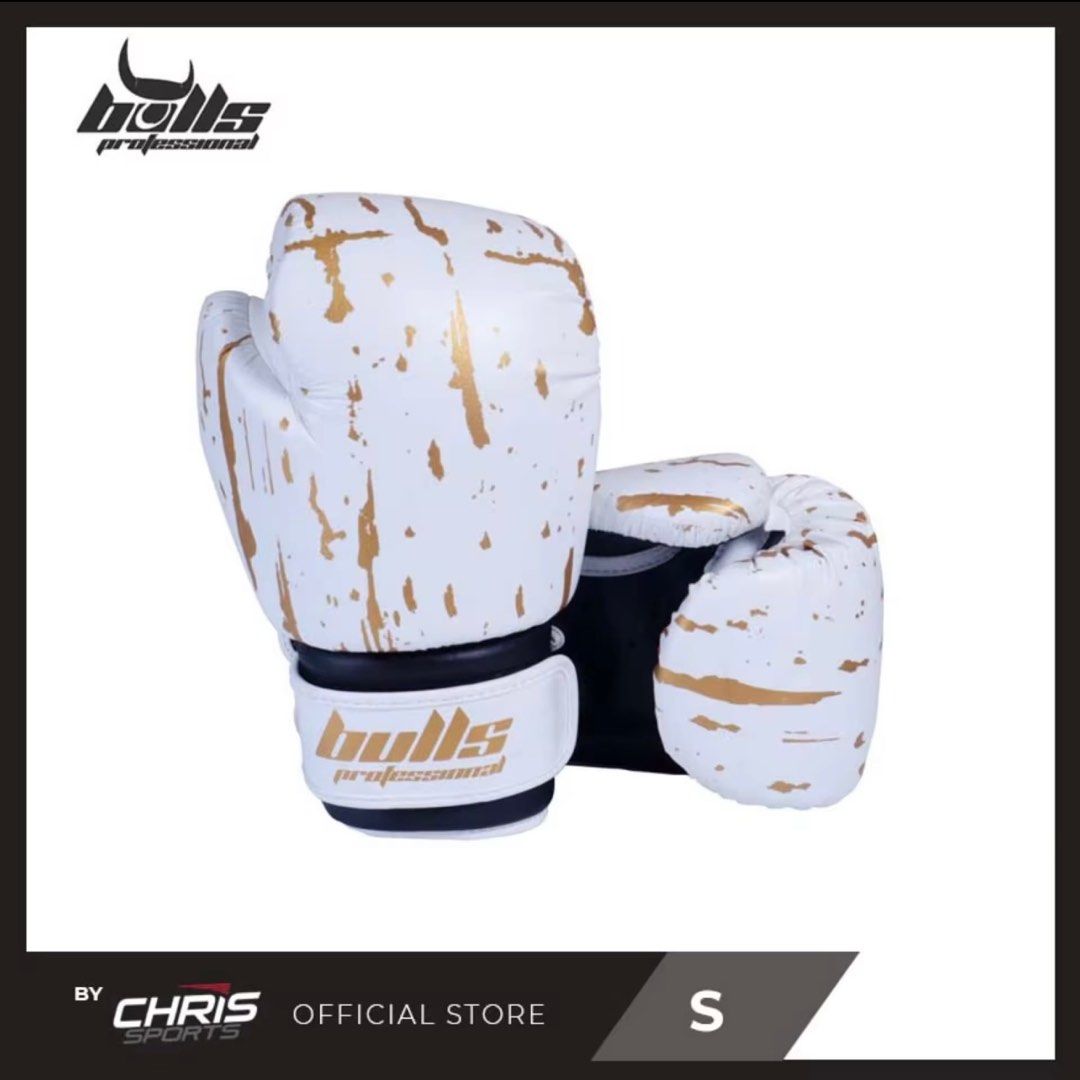 bulls professional white and gold action boxing gloves 14oz high quality chris sports Sports Equipment Sports Games Combat Sports on Carousell